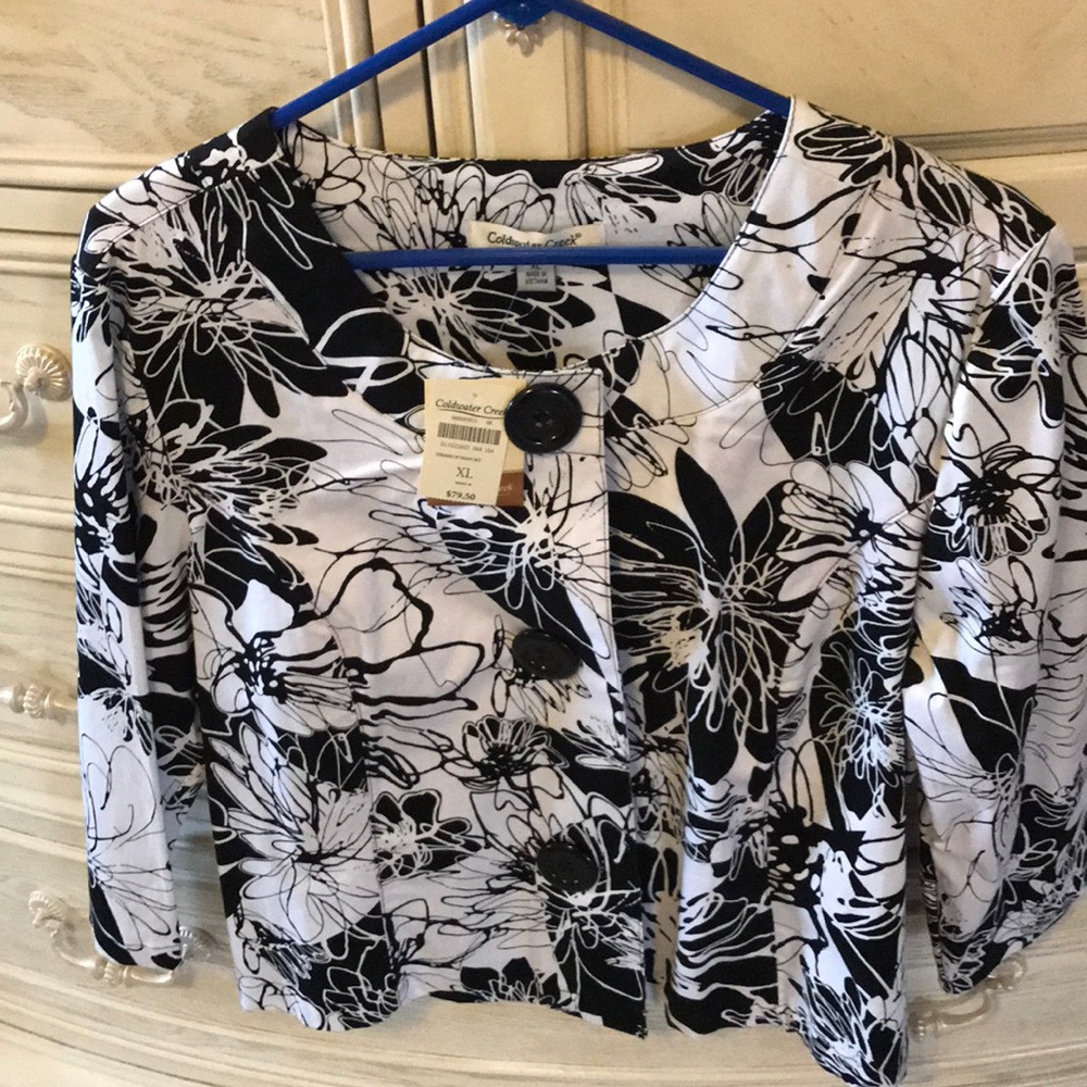 Coldwater creek black and white flowered jacket XL
